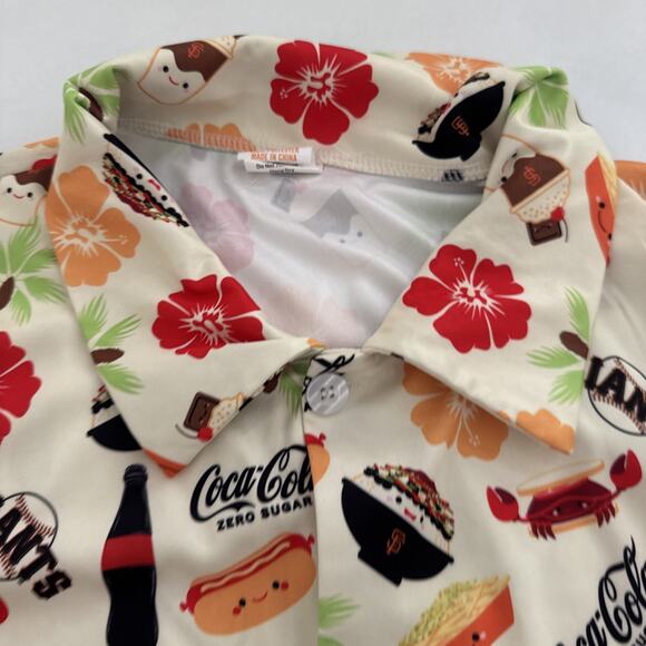 San Francisco SF Giants Hawaiian ALOHA FOODIE Coca Cola‎ Shirt Button Up Men’s M - Picture 2 of 8